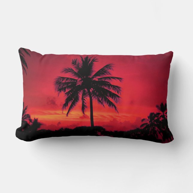 Red Hawaiian Sunset Exotic Handflatan Träd Lumbarkudde (Framsida)