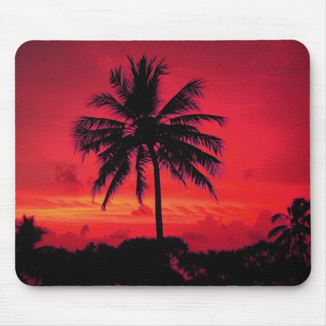 Red Hawaiian Sunset Exotic Handflatan Träd Musmatta (Framsidan)