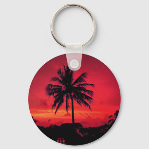 Red Hawaiian Sunset Exotic Handflatan Träd Nyckelring