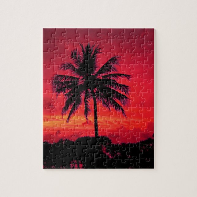 Red Hawaiian Sunset Exotic Handflatan Träd Pussel (Vertikal)