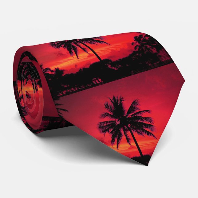 Red Hawaiian Sunset Exotic Handflatan Träd Slips (Rullad)