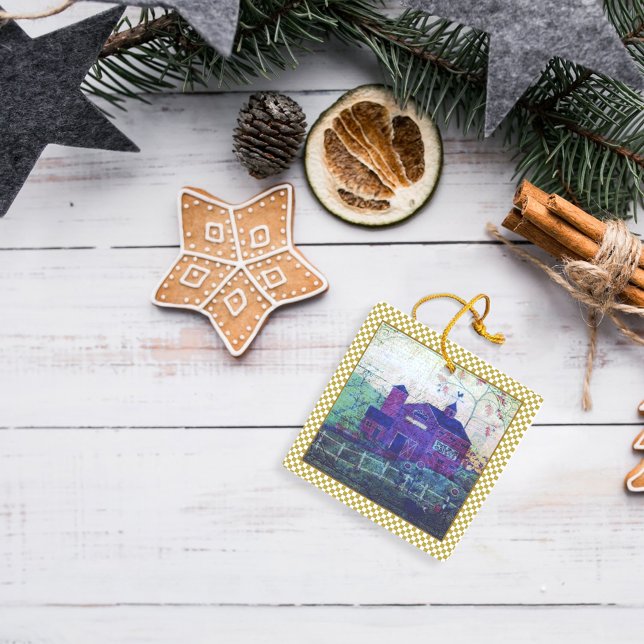 Red Hay Barn Ephemera Julgransprydnad Keramik (Skapare uppladdad)