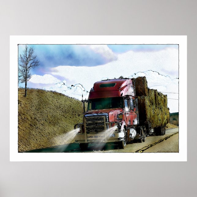 Red Hay Lastbil Highway Driving Illustration Poster (Framsidan)
