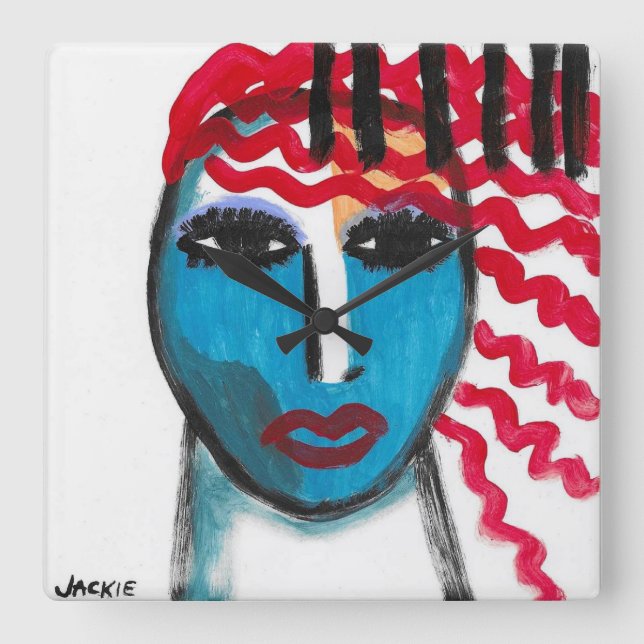 Red Head Abstrakt Decorative Art Fyrkantig Klocka (Framsida)