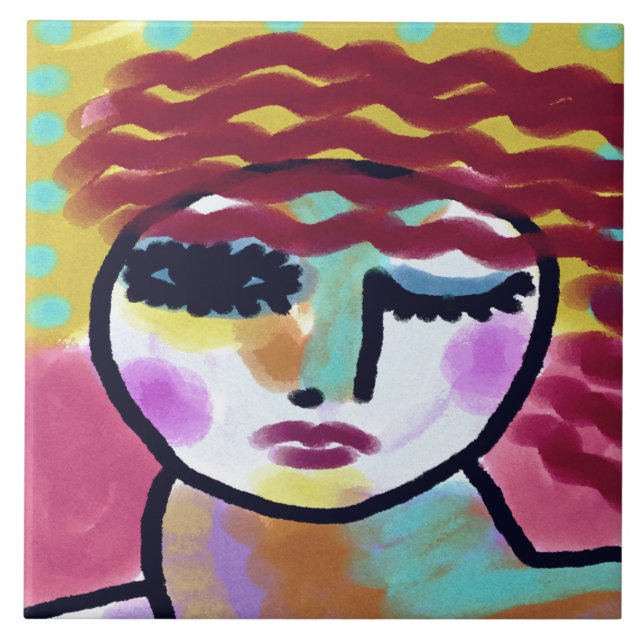 Red Head Abstrakt Digital Painting of a Women Kakelplatta (Framsidan)