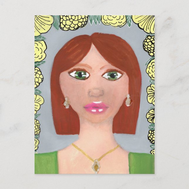 Red Head Acrylic Girl Vykort (Framsida)