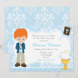 Red Head Boy First Communion Damask Inbjudningar