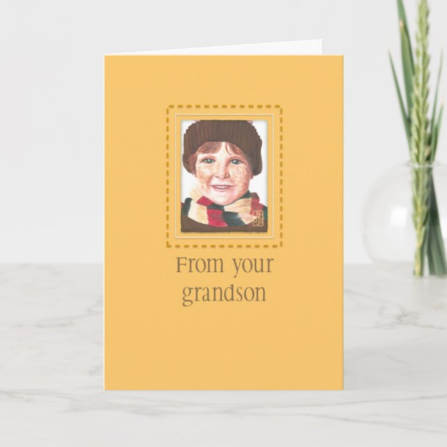 Red-head Boy to Grandma Birthday Card Kort (Framsida)