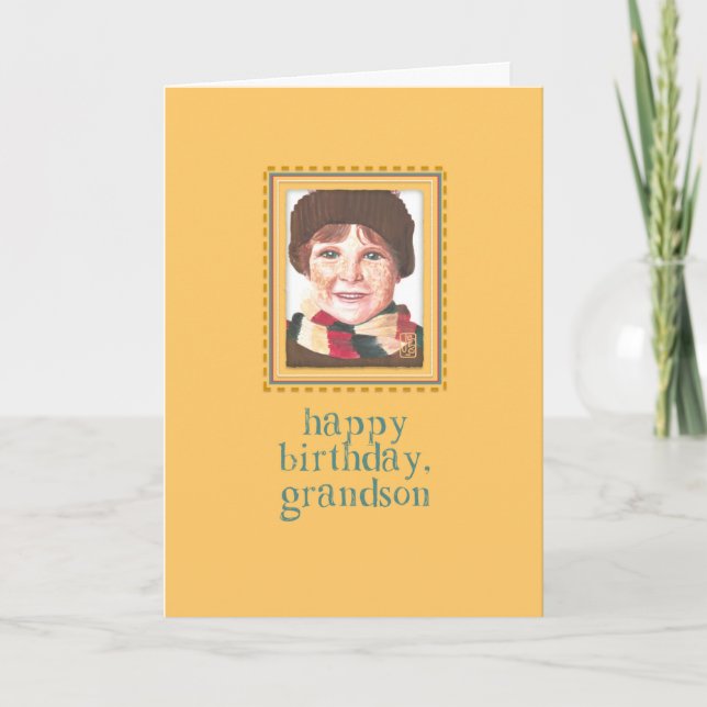 Red-head Boy to Grandson Birthday Card Kort (Framsida)