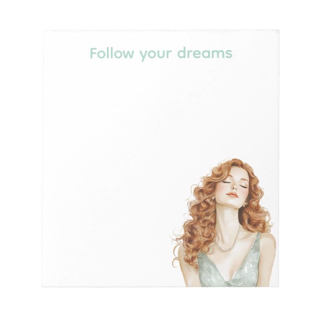 Red Head Dam Mint Dress Anteckningsblock (Framsida)