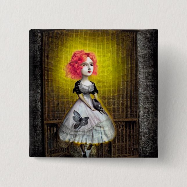 Red Head Girl med Bird Knapp (Framsida)