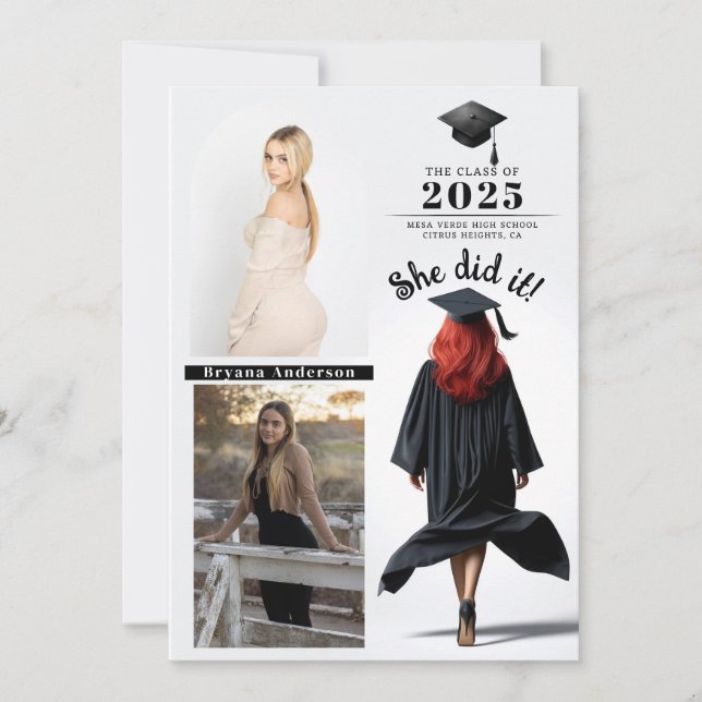 Red Head Grad Girl Studenten Photo Announcement Inbjudningar (Framsida)