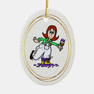 Red Headed eller Auburn Female House Painter Ornam Julgransprydnad Keramik