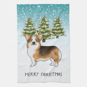 Red Headed Tri Pembroke Corgi Vinter-jul Kökshandduk