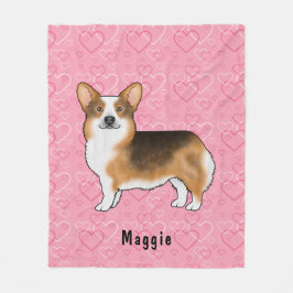 Red Headed Tri Pembroke Welsh Corgi Hearts & Namn Fleecefilt