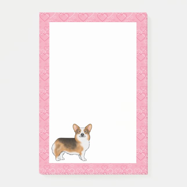 Red Headed Tri Pembroke Welsh Corgi Kärlek Rosa Post-it Block (Framsida)