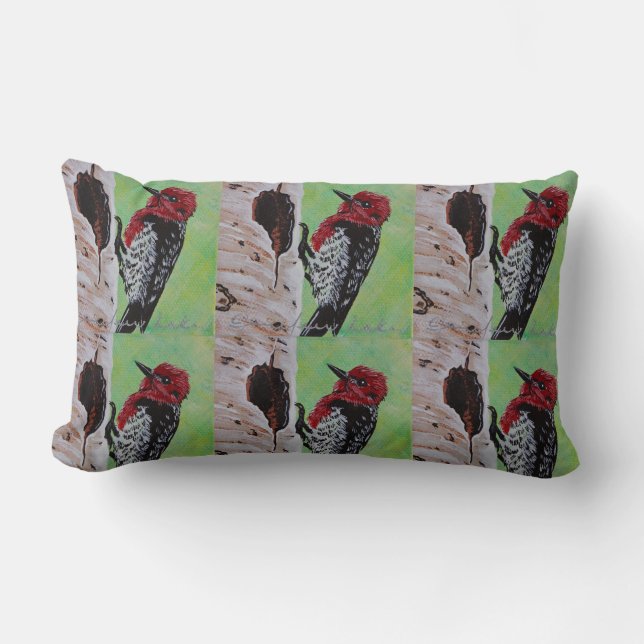 Red Headed Woodpecker Pillow Lumbarkudde (Framsida)
