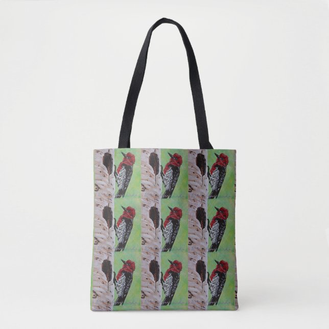 Red Headed Woodpecker Tote Bag Tygkasse (Framsida)