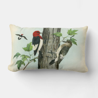 Red-Headed Woodpeckers Nature Antique Träd Lumbarkudde