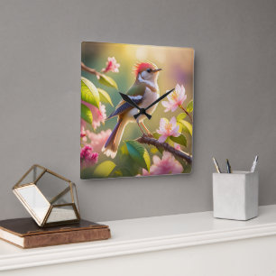 Red Heaff Chsted Warbler Fantasy Bird Fyrkantig Klocka