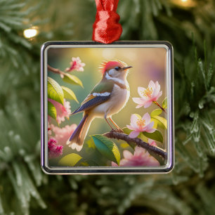 Red Heaff Chsted Warbler Fantasy Bird Julgransprydnad Metall