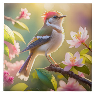 Red Heaff Chsted Warbler Fantasy Bird Kakelplatta