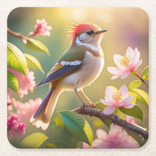 Red Heaff Chsted Warbler Fantasy Bird Underlägg Papper Kvadrat