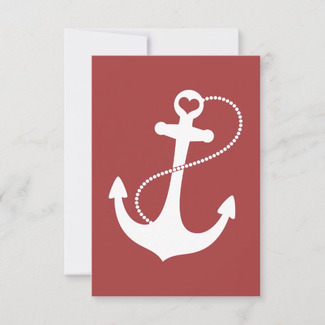 Red Heart Anchor Nautical Bröllop OSA Kort (Framsida)