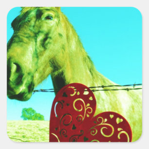 Red Heart and Horse Fyrkantigt Klistermärke