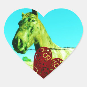 Red Heart and Horse Hjärtformat Klistermärke