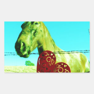 Red Heart and Horse Rektangulärt Klistermärke