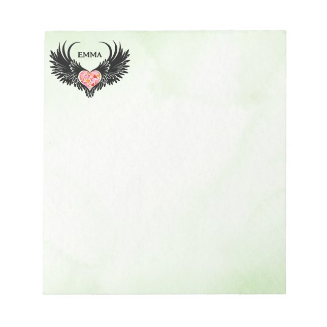 Red heart angel black wings anteckningsblock (Framsida)
