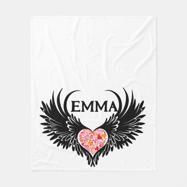 Red heart angel black wings fleecefilt (Framsidan)