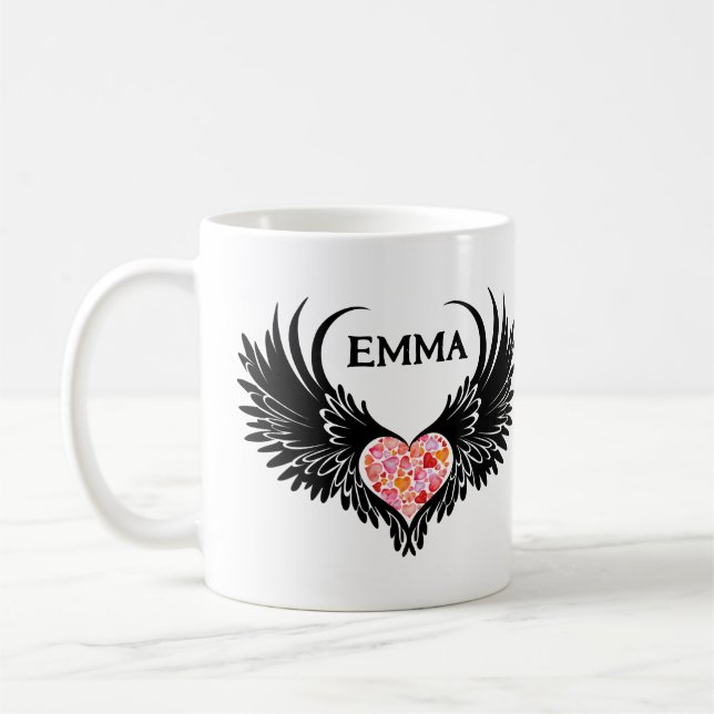Red heart angel black wings kaffemugg (Vänster)