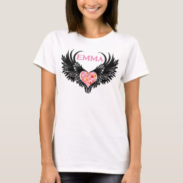 Red heart angel black wings t shirt