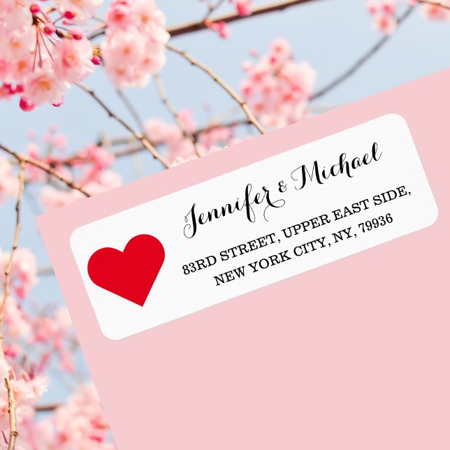 Red Heart Anpassningsbar Elegant bröllop Valentine Returadress Etikett (Red Heart Custom Elegant Wedding Valentines Day Label)
