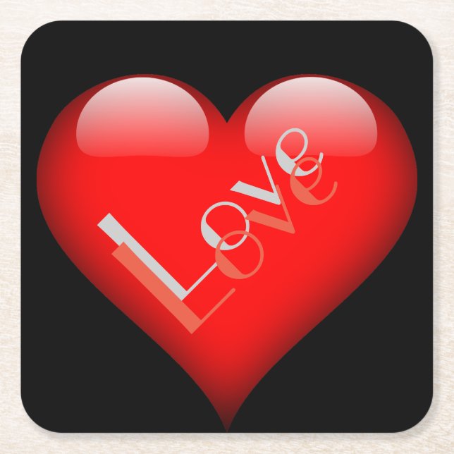 Red Heart Attractive Parisian Kärlek Bröllop Underlägg Papper Kvadrat (Framsidan)