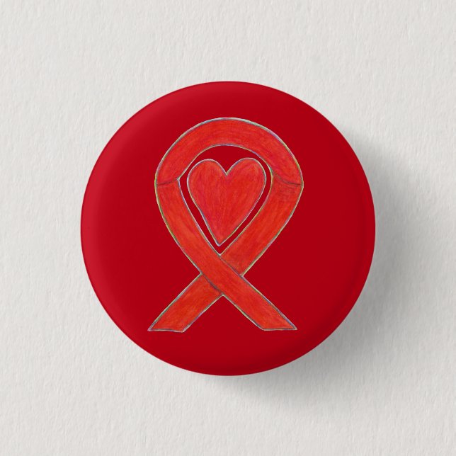 Red Heart Awareness Ribbon Art Pendant Buttons Knapp (Framsida)