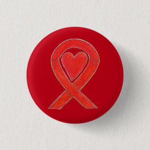 Red Heart Awareness Ribbon Art Pendant Buttons Knapp