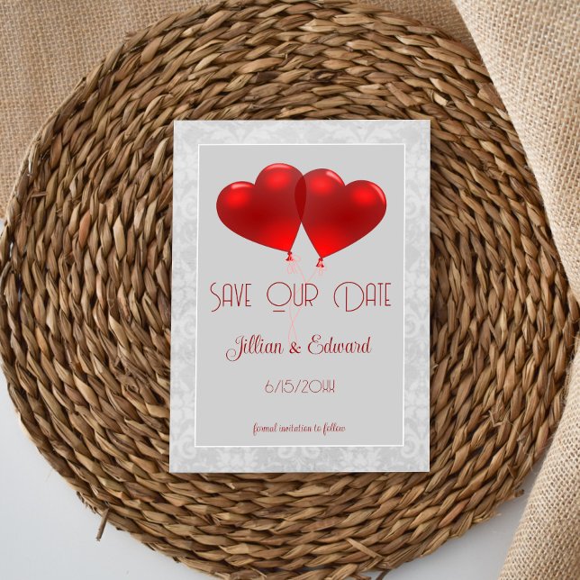 Red Heart Balloons Spara datum meddelande (Red Heart Balloons Save the Date )