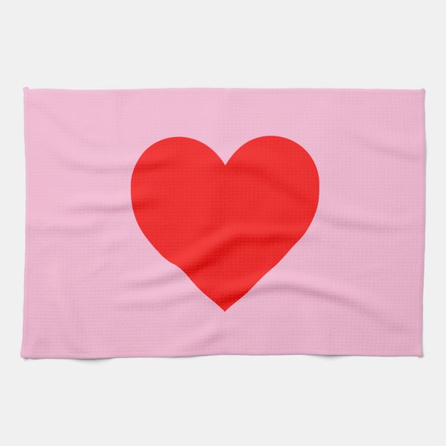 Red Heart Beat Pastel Rosa Kökshandduk (Horisontell)