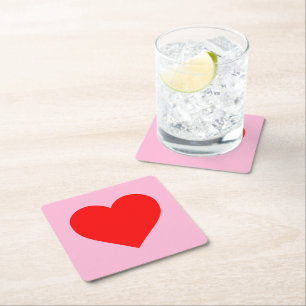 Red Heart Beat Pastel Rosa Underlägg Papper Kvadrat