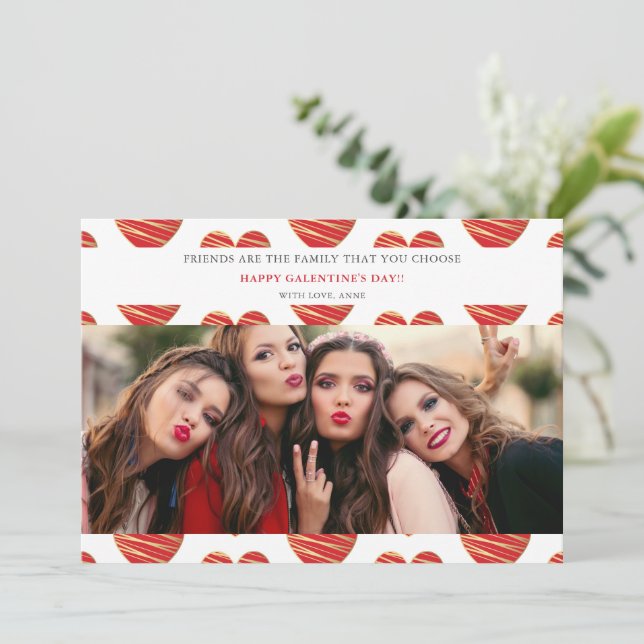 Red Heart Best Friends Photo Lycklig Galentine's (Stående Fram)