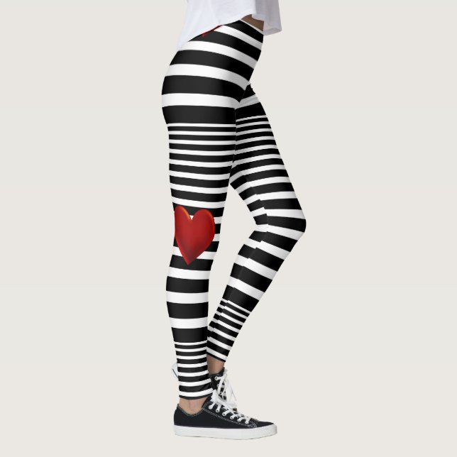 Red Heart Black White Rand Leggings (Höger)