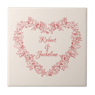 Red Heart Blommigt Elegant Vintage Valentines day Kakelplatta