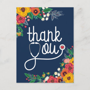 Red Heart Blommigt Stethoscope Nurse Doktor Vykort