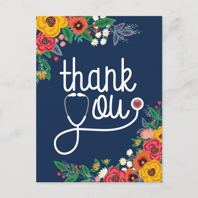 Red Heart Blommigt Stethoscope Nurse Doktor Vykort (Framsida)