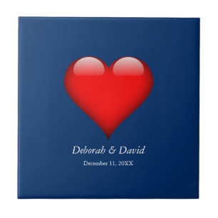 Red Heart Blue Modern Minimalist Bröllop Kakelplatta