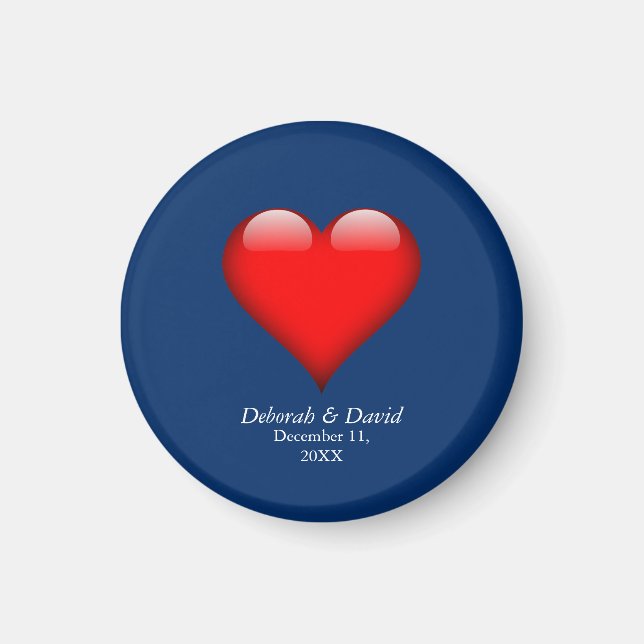 Red Heart Blue Modern Minimalist Bröllop Magnet (Framsidan)
