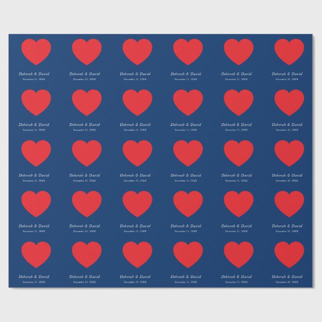 Red Heart Blue Modern Minimalist Wedding Presentpapper (Platt)
